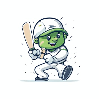 A cartoon green cricket player running with a bat vector