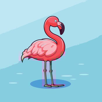 A cartoon flamingo standing on a blue background vector