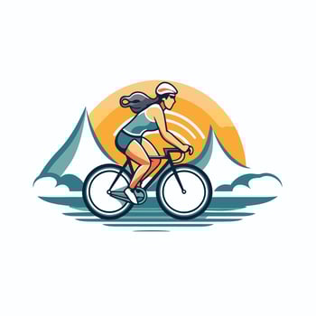A woman riding a bike on a mountain trail vector