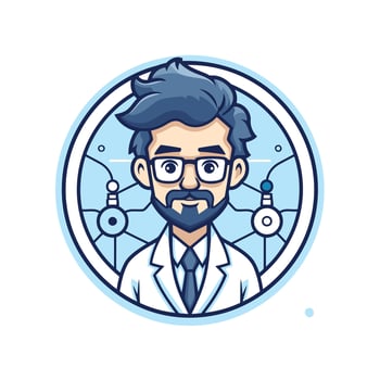 A cartoon man in a lab coat and glasses vector