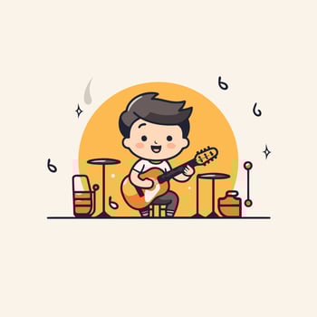 A cartoon character playing guitar and drums vector