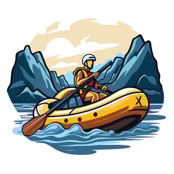 Rafting man in raft on river illustration vector