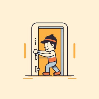 A man is opening a door with a key vector