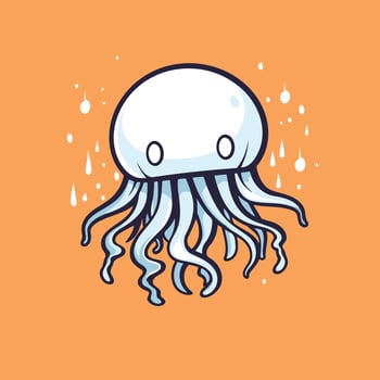 A cartoon jellyfish on an orange background vector