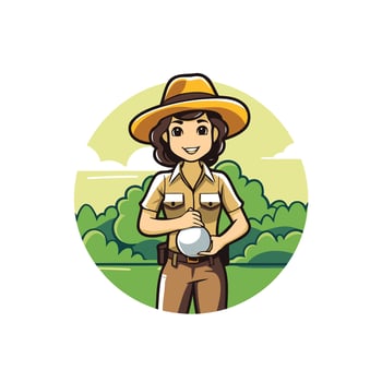 A cartoon woman in a hat holding a ball vector