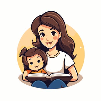 A cartoon woman and child reading a book vector