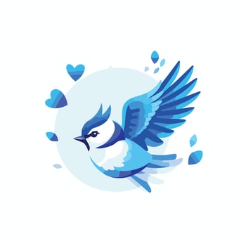 Blue bird with blue wings and hearts vector