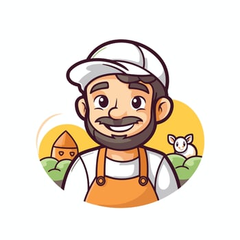 A cartoon farmer with a hat and beard vector