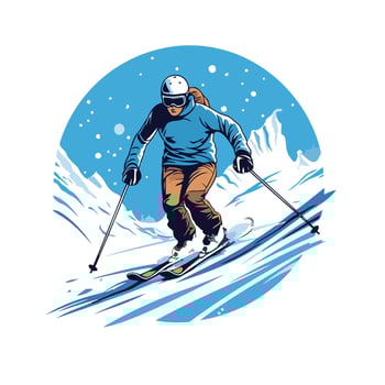 A skier is going down a mountain slope vector