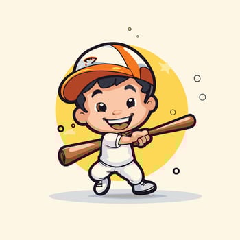 A cartoon boy playing baseball with a bat vector