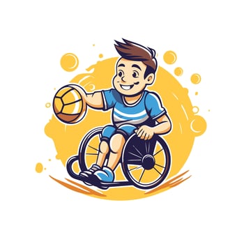 Handicapped boy in a wheelchair playing soccer element illustration vector