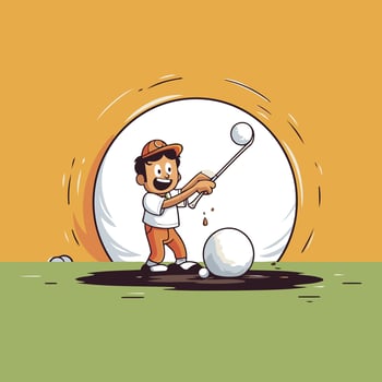 Cartoon man hitting golf ball with club vector