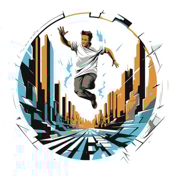 element illustration of young man jumping in the city Breakdance vector