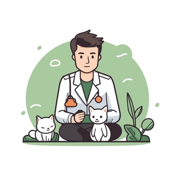 Veterinarian with cat and dog illustration in cartoon style vector