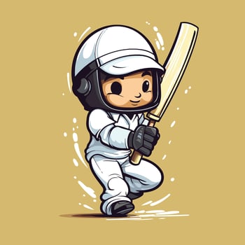 Cricket player with bat and helmet element cartoon illustration vector