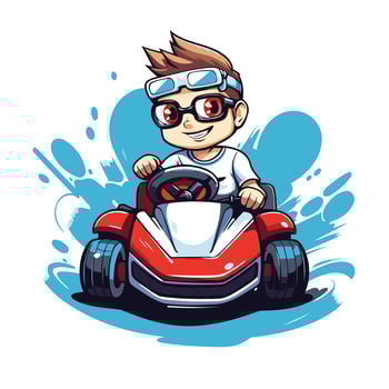 Cartoon boy driving go kart vector