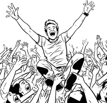 Hand drawn element illustration of a happy young man dancing at a music festival vector