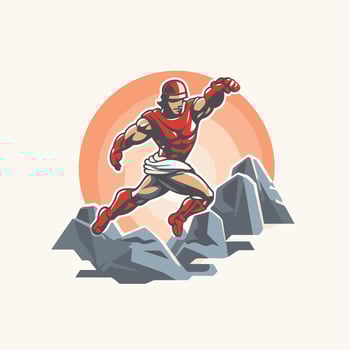 American football player running with ball on the rocks element illustration vector