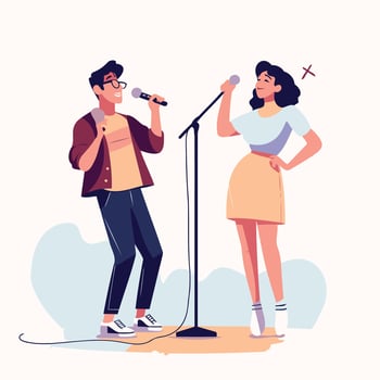 A man and woman singing into a microphone vector