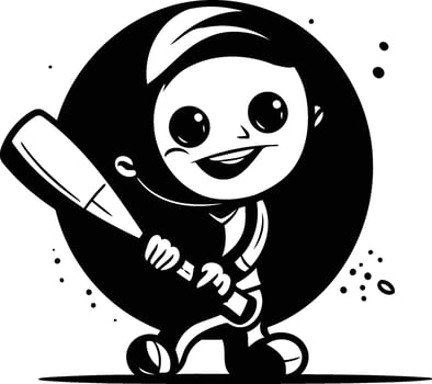 Cricket Player Black and White Cartoon Illustration vector