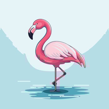 Flamingo standing in water with blue background vector