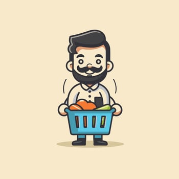 Cartoon Man with Shopping Basket Full of Groceries element Illustration vector