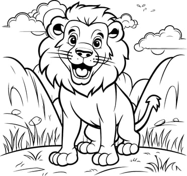 Black and White Cartoon Illustration of Lion Animal Character for Coloring Book vector