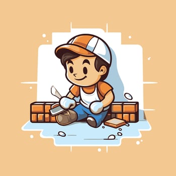 A cartoon character sitting on a brick wall vector