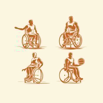 Disabled people icons set Handicapped man and woman in wheelchair illustrations vector