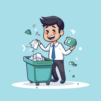 Businessman throwing paper in the trash element cartoon character illustration vector