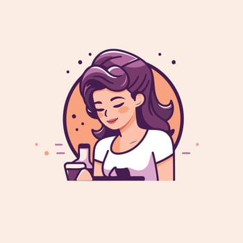Cute girl playing game element illustration in cartoon style vector