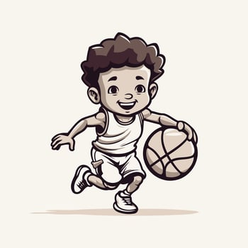 Cartoon illustration of a little boy playing basketball vector