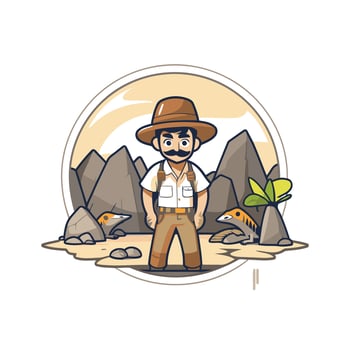 Handsome cowboy in hat standing on the rocks illustration vector