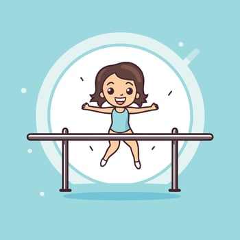Cute little girl jumping in the gym Cartoon element illustration vector
