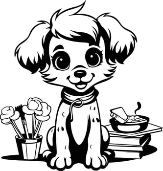 Cute Little Puppy Black and White Cartoon Illustration vector