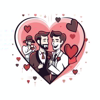 element illustration of happy gay couple in heart shape LGBT concept vector