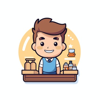 A cartoon character sitting at the counter of a coffee shop vector