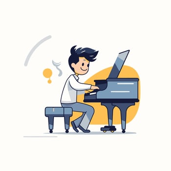 Pianist playing the piano element illustration in cartoon style vector