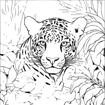 Jaguar in the jungle Hand drawn illustration for coloring book vector