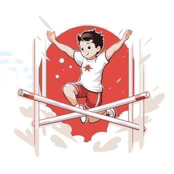 Athletic boy jumping over a hurdle illustration vector