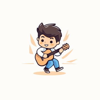 Cartoon musician playing guitar Cute cartoon character illustration vector