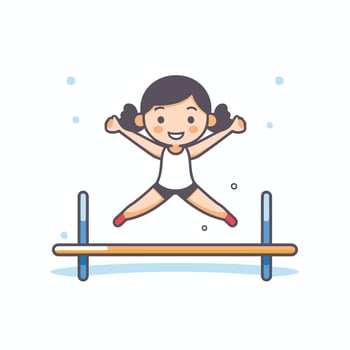 Cute little girl doing gymnastics on a seesaw illustration vector