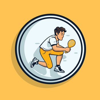 A man playing tennis in a round circle vector