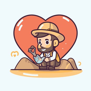 Farmer holding a shovel and watering a heart illustration vector