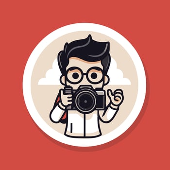 A man with a camera in a round sticker vector