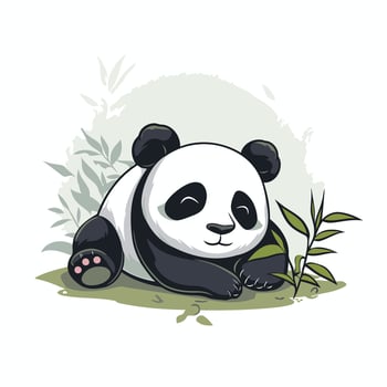A cartoon panda bear laying down in the grass vector