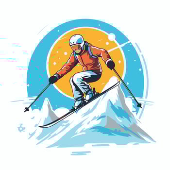 Skiing in the mountains winter sport illustration vector