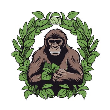 Gorilla in a wreath of leaves illustration vector
