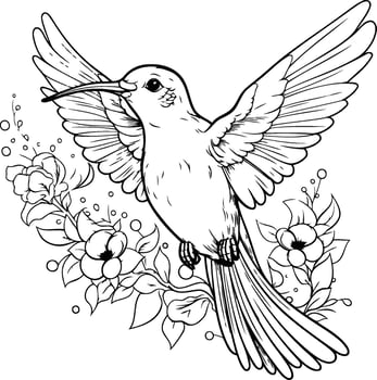 Hand drawn hummingbird with flowers illustration Coloring page vector