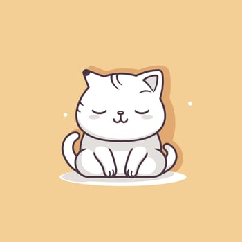 A cartoon cat sitting on the ground with its eyes closed vector